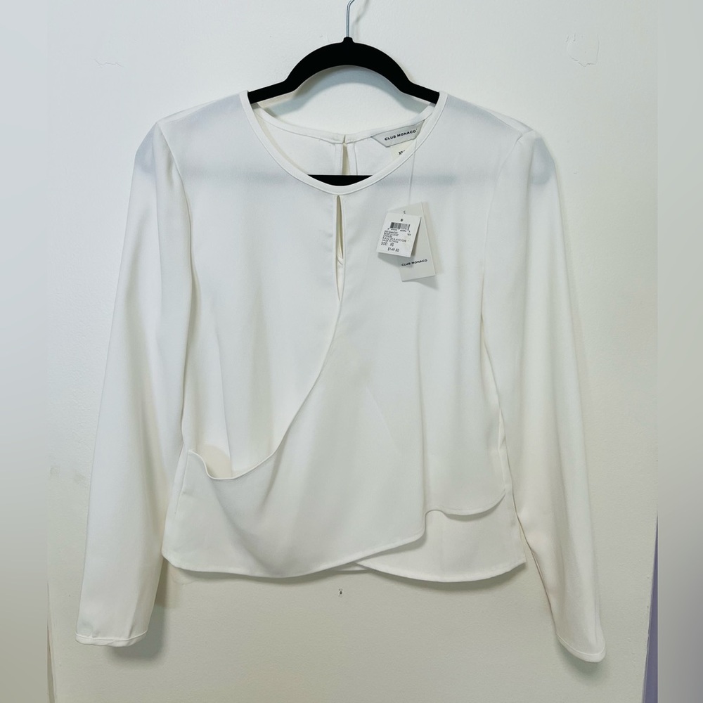 Club Monaco White Asymmetrical Long Sleeve Blouse